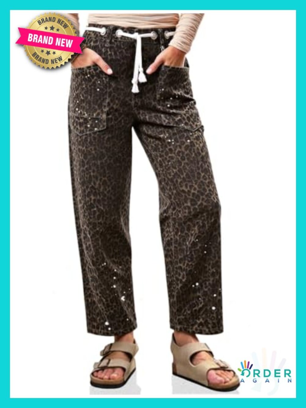 Baggy Barrel Horseshoe Jeans Wide Leg Drawstring Denim Pants